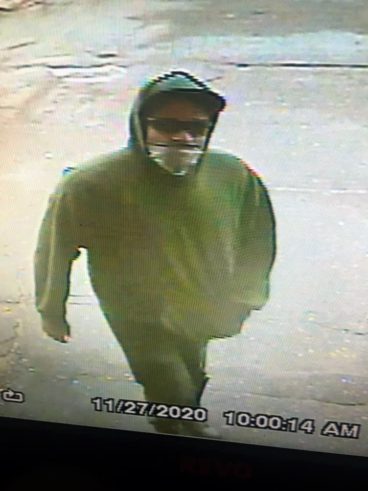 A surveillance image shows a suspect in an armed robbery at Maxwell's Market & Deli in Wiscasset on Friday, Nov. 27.