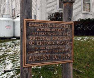 A sign marks the Main Street historic district in downtown Damariscotta, which is on the National Register of Historic Places. A new historic preservation ordinance seeks to preserve the character of the district. (Evan Houk photo)