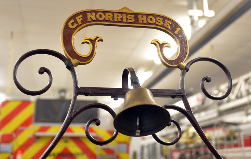 Firefly Restoration Co. in Hope made a new sign and bell for Massasoit Engine Co.'s restored C.F. Norris hose reel. (Paula Roberts photo)