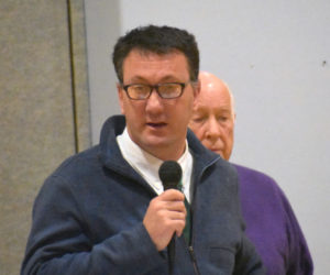 Then-Nobleboro Central School Principal Martin Mackey speaks at Nobleboro's annual town meeting on March 16, 2019. Mackey resigned effective Friday, Dec. 11. (Alexander Violo photo, LCN file)