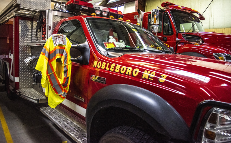 Fire trucks gleam in the garage at the Nobleboro Fire Department on Tuesday, Dec. 8. (Bisi Cameron Yee photo)