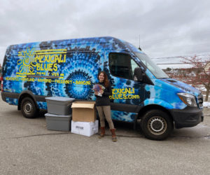Mexicali Blues Marketing Manager Chelsey Chambers heads out to distribute masks. The Newcastle-based retailer distributed more than 5,000 child-sized face masks to schools in the communities where it has stores.