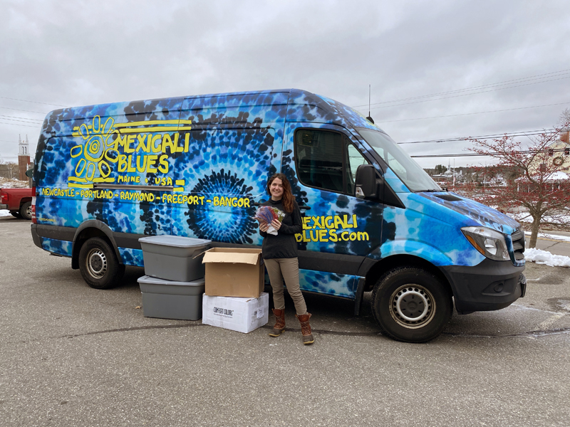 Mexicali Blues Marketing Manager Chelsey Chambers heads out to distribute masks. The Newcastle-based retailer distributed more than 5,000 child-sized face masks to schools in the communities where it has stores.