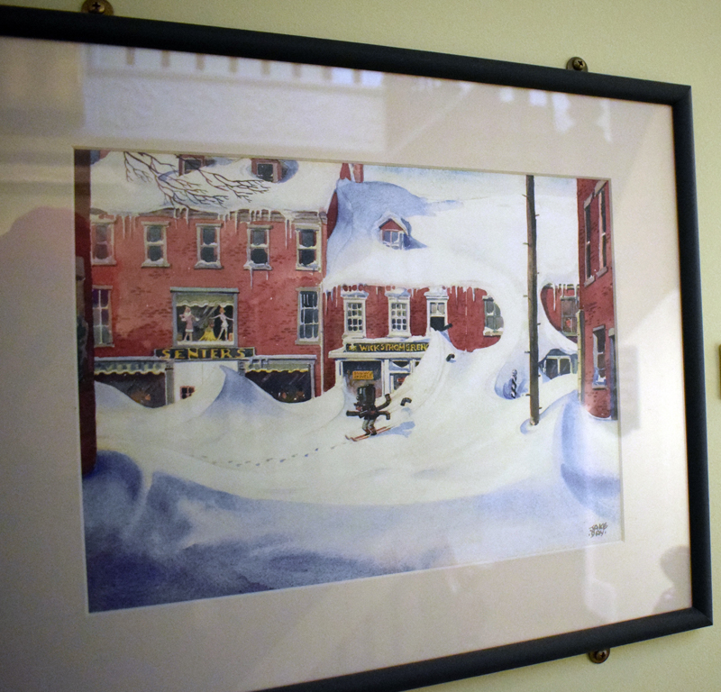 A painting by the late Damariscotta artist Maurice "Jake" Day depicts the Senter's Department Store, now the Damariscotta Center building. The painting hangs in a hallway of the building. (Evan Houk photo)