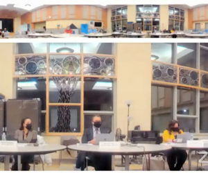 RSU 12 Superintendent Howard Tuttle (below center) speaks during an RSU 12 Board of Directors meeting at Chelsea Elementary School, Thursday, Jan. 14. The board met in person, while the public could watch online. (Zoom screenshot)