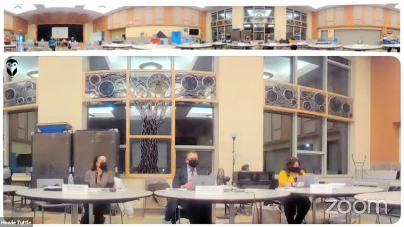 RSU 12 Superintendent Howard Tuttle (below center) speaks during an RSU 12 Board of Directors meeting at Chelsea Elementary School, Thursday, Jan. 14. The board met in person, while the public could watch online. (Zoom screenshot)