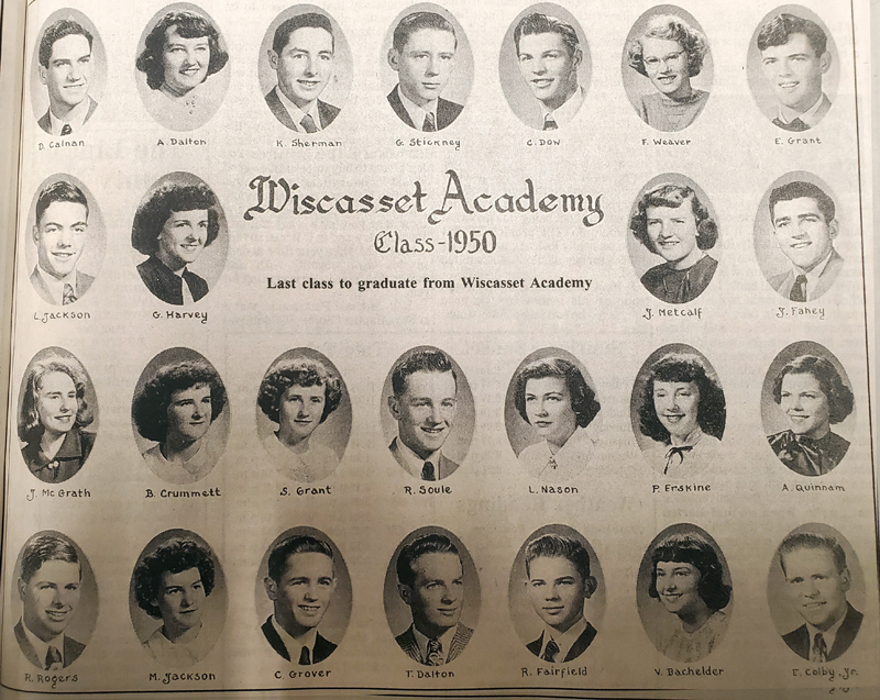 An advertisement in the June 1, 2020 edition of The Lincoln County News commemorates the 50th anniversary of the Wiscasset Academy Class of 1950.