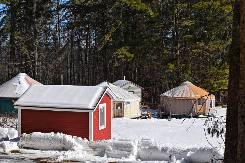 A series of yurts serve as classrooms at the Juniper Hill School for Place-based Education in Alna. (Hailey Bryant photo)