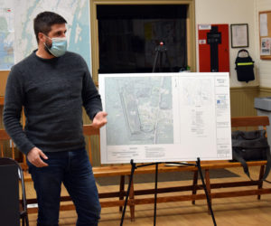 Chris Byers, of Boyle Associates, presents a plan for a 12-acre solar array across Bristol Road from the Bristol-South Bristol Transfer Station to the Bristol Planning Board on Thursday, March 4. (Evan Houk photo)