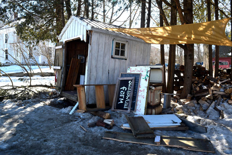 The remains of the farm stand at Swallowtail Farm and Creamery in Coopers Mills after vandalism late Wednesday, Feb. 24. (Hailey Bryant photo)