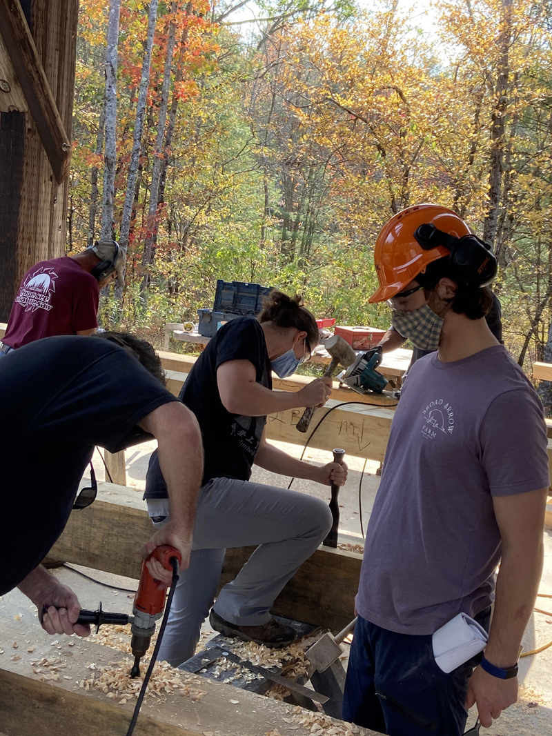 Participants busy at work at a previous timber frame course.