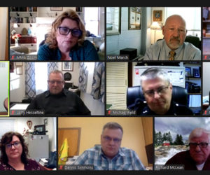 Damariscotta Police Chief Jason Warlick speaks during an open town hall via Zoom on Thursday, April 8. Police chiefs and town managers from Damariscotta, Waldoboro, and Wiscasset addressed community policing and training, among other topics. (Screenshot)