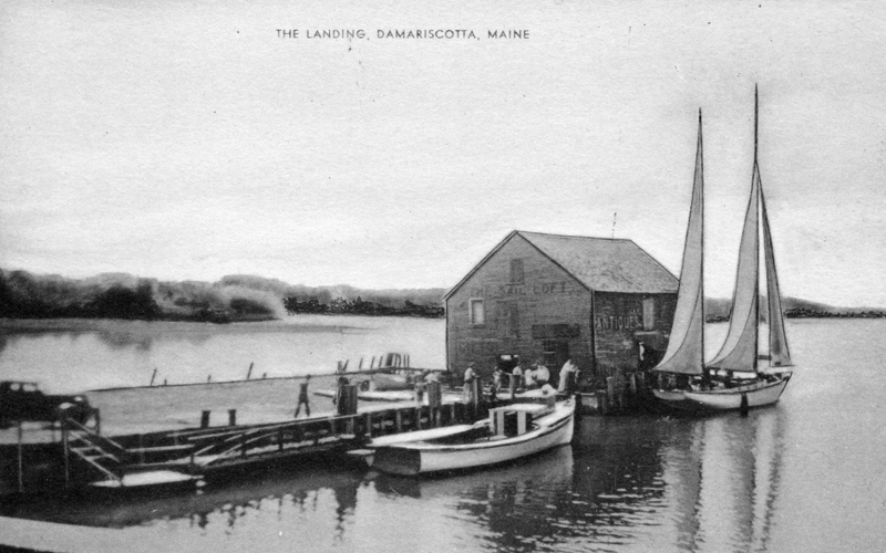 A sailboat and fishing boat at Cottrells Wharf in 1930. (Postcard courtesy Calvin Dodge)