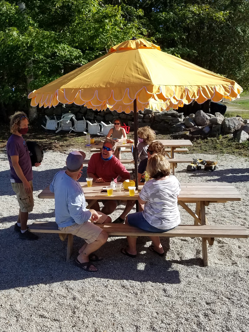 Customers enjoy Sasanoa Brewing's outdoor tasting room. The brewery will open its outdoor tasting room for the season the weekend of May 1.