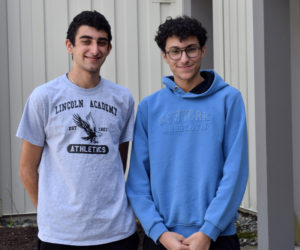 Lebanese students Ralph (left) and Marc Zoorob stand outside their dorm at Lincoln Academy in Newcastle on Thursday, May 6. Sons of the archdeacon of Lebanon and Syria in the Episcopal Church in Jerusalem, they are attending LA with assistance from the Episcopal Diocese of Maine. (Evan Houk photo)