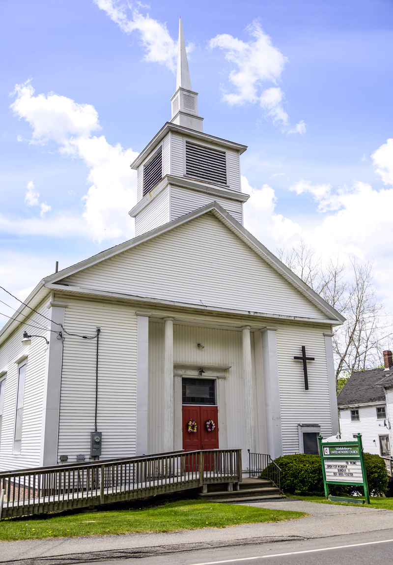 Blue skies frame the Waldoboro United Methodist Church on Tuesday, May 18. Built in 1857, the church has been a place of worship for residents and town leaders for 164 years. (Bisi Cameron Yee photo)