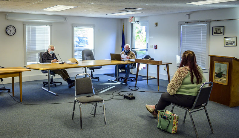 Rachel Lane requests a variance from the Waldoboro Board of Appeals on May 4. Lane represented her mother-in-law, Viola Stone, who watched the proceedings remotely. (Bisi Cameron Yee photo)