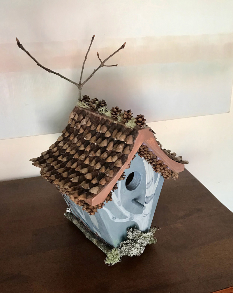 A birdhouse decorated by Daisy Greene will be available to bid on during a silent auction at Maine Art Gallery on May 15.