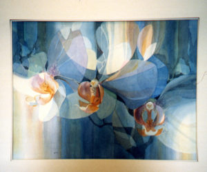 A painting of orchids by Joy Shott.