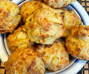 Apple-cheddar muffins.