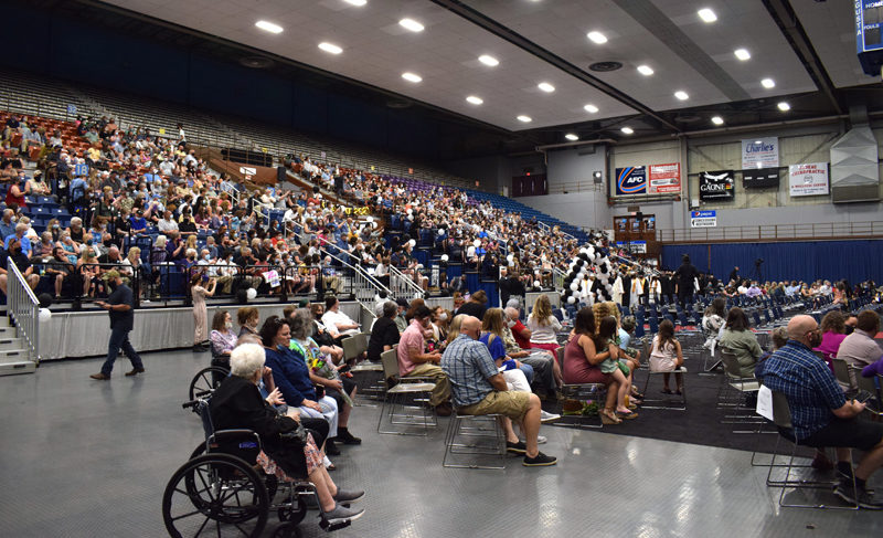 Approximately 1,000 people fill the Augusta Civic Center for the Lincoln Academy commencement ceremony on Friday, June 4. Face coverings and physical distancing were required. (Evan Houk photo)