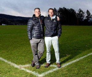 Long-time friends and soccer coaches Jeff Burroughs (left) and Steve Levesque will offer a soccer camp at Lincoln Academy this summer for players in grades 3-8.