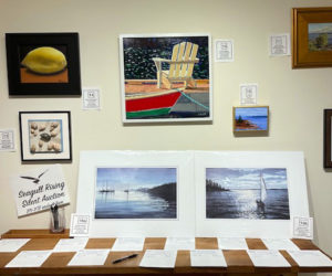 A selection of the artwork donated to Saltwater Artists Gallery's silent auction to benefit the Seagull Shop and Restaurant. (Photo courtesy Saltwater Artists Gallery)