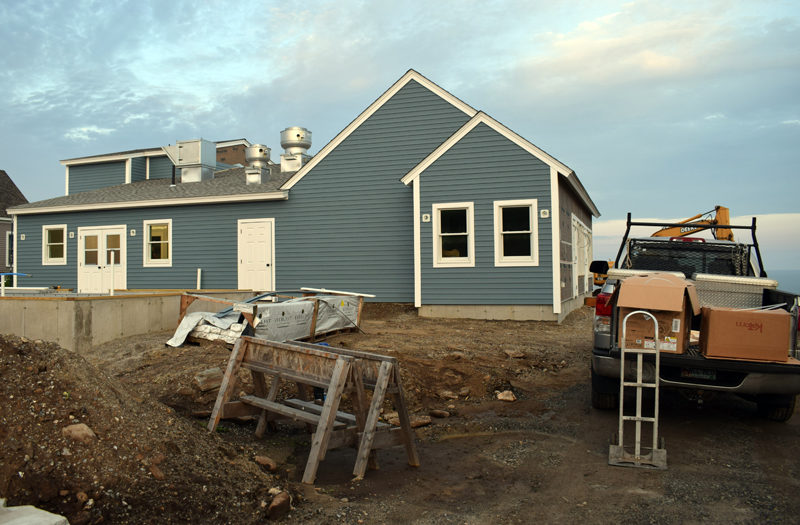 A view of the back of the new Seagull Shop at Pemaquid Point, which is currently under construction, on Monday, July 12. Co-owner Tim Norland said he hopes to reopen the beloved gift shop and restaurant by late July or early August. (Evan Houk photo)