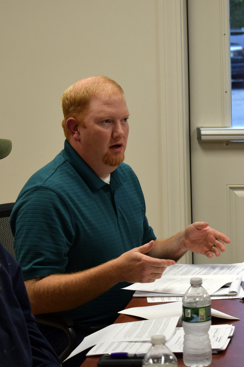 Newcastle interim Fire Chief Casey Stevens discusses the possibility of transitioning to an all-volunteer fire department at a workshop between firefighters and the Newcastle Board of Selectmen on Wednesday, July 14. (Evan Houk photo)