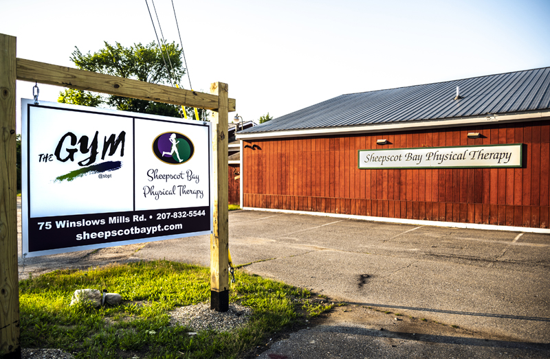 The sign for Sheepscot Bay Physical Therapy and TheGym@SBPT at 75 Winslows Mills Road in Waldoboro on July 6. (Bisi Cameron Yee photo)