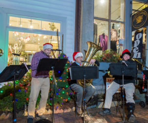 Downeast Brass plays during Wiscasset Holiday Marketfest, 2017. (Photo courtesy Bob Bond)