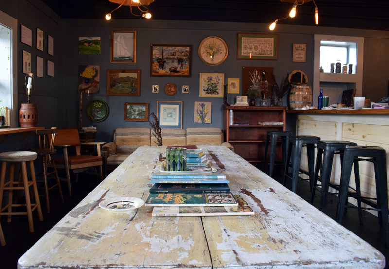 The Maine Booch hard kombucha tasting room offers vintage artwork, magazines, books, and glassware for sale, as well as three different types of hard kombucha on tap.  (Evan Houk photo)