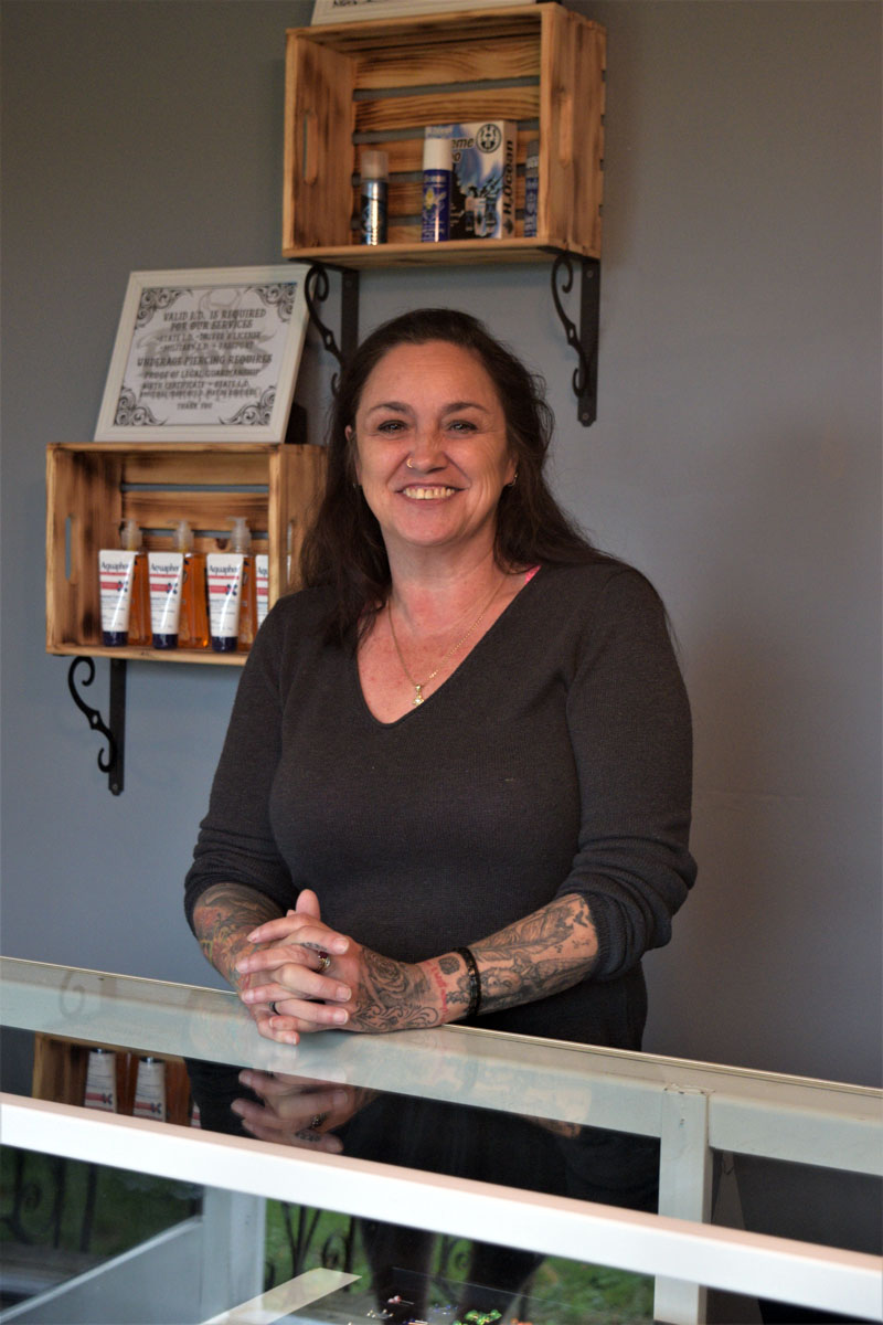 Kat Stewart officially opened Kat's Piercings and Tattoos on Aug. 25 after a summer of substantial renovations to her shop's location at Twisted Iron Customs on Route 1 in Edgecomb. (Nate Poole photo)