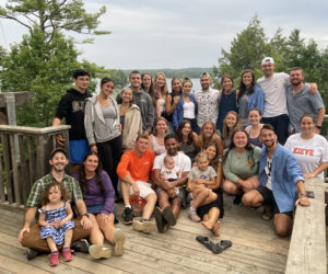 Members of the original session of the 9/11 Family Camp pose for a photo 19 years later at Camp Kieve in August of 2021. (Photo courtesy Kieve Wavus Education)