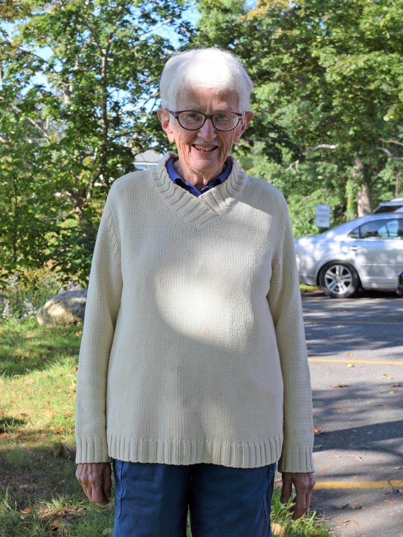 Newcastle's Mariellen Whelan on Sept. 21 outside of the Second Congregational Church where she chats with residents and distributes diapers every Tuesday morning. (Nate Poole photo)