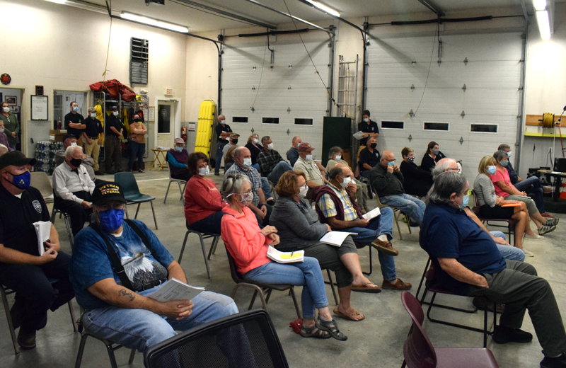 Nearly 40 members of the public attended the Newcastle Board of Selectmen meeting on Monday, Sept. 13, to express concerns and show support for the Taniscot Engine Co. and the continuation of a full-time fire chief position. (Evan Houk photo)