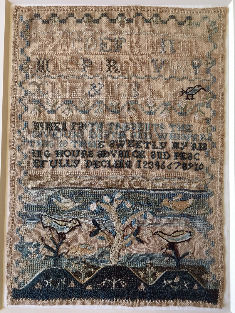 An example of the samplers in the Lincoln County Historical Association collection that will be on display for Susan JeromeÂ’s presentation.