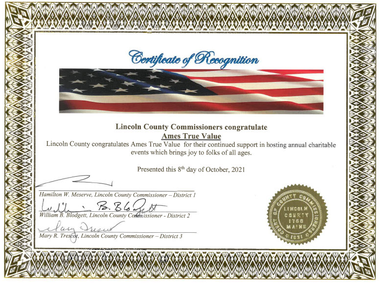 Lincoln County Commissioners will send a certificate like this to recipients of the Spirit of America Awards. (Courtesy photo)