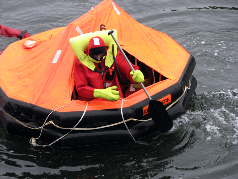 Nolan Gilbert maneuvering survival liferaft. (Courtesy photo)