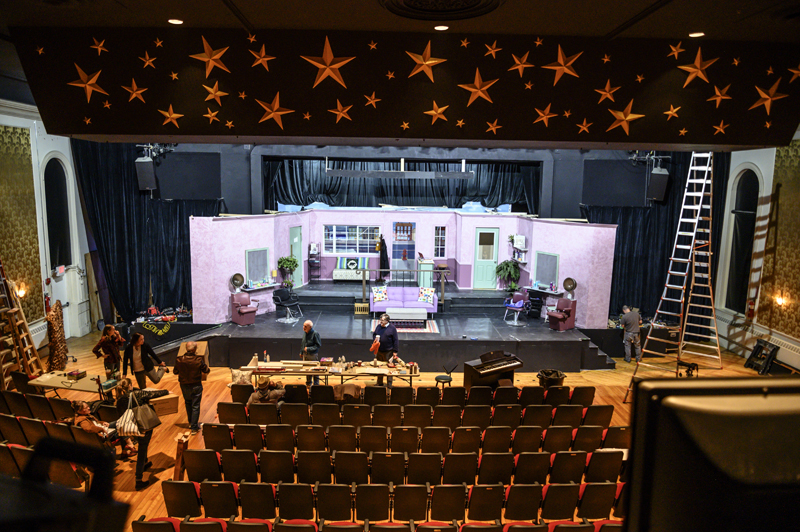 Cast members prepare for a rehearsal of "Hair Frenzy" at the Lincoln Theater. (Bisi Cameron Yee photo)