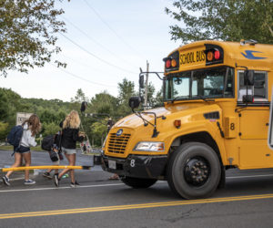 Great Salt Bay students board the bus for their first day of school in Newcastle on Monday. Sept. 1. (Bisi Cameron Yee photo)