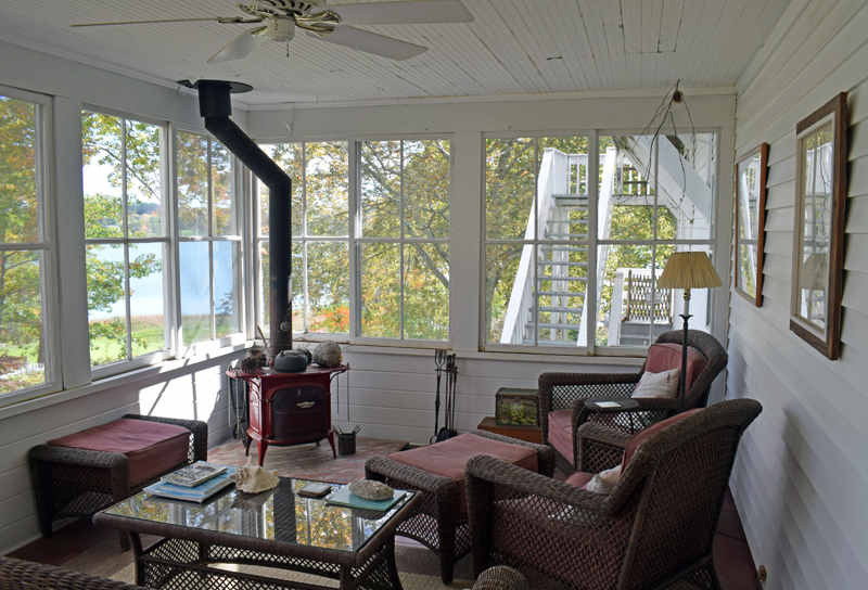 A veranda offers views of the Damariscotta River at the Newcastle Inn.  New owners Liz and Carolyn Cooke took over in early October and plan to stay the course at the popular inn.  (photo by Evan Houk)