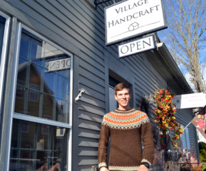 Eric McIntyre stands in front of the Village Handcraft storefront at 52 Water St. in Wiscasset. McIntyre will open the store on Nov. 26. (Maia Zewert photo)
