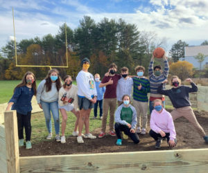 Great Salt Bay Community School students celebrate the construction of a new Gaga court. Pictured are Mya Krawic, Helen Duffy, Bailey Brewer, Owen Card, Seamus Strout, Jakoby Hagar, Flynn Lill, Sol Obregon, Torren Nehrboss, Maggie Sawyer, Amelia Starbird, and Maggie Thompson.