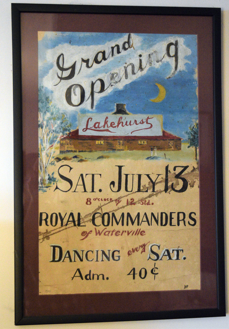Dan Pinkham's father, Lawson Pinkham, created this poster, now displayed on Dan and Ann Pinkham's living room wall, in the 1930s to advertise dances held at Lakehurst Lodge on Egypt Road. (Nate Poole photo)
