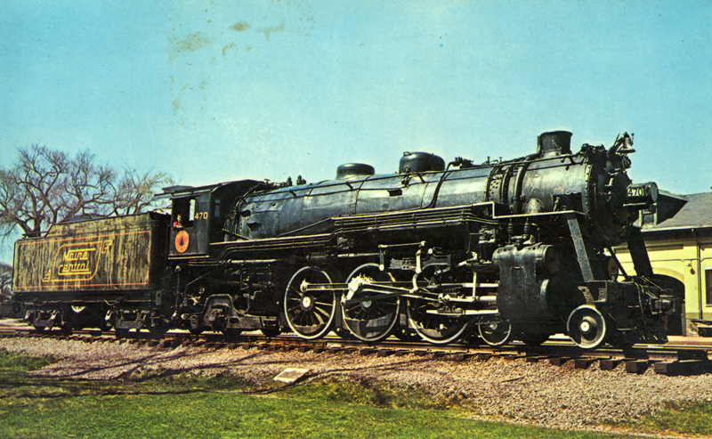 4-6-2 wheel alignment a postcard photo of steam locomotive 470, it made its final run, round trip from Portland to Bangor on June 13, 1954. No. 470 was one of the two steam locomotives that pulled the 67 car loads of coal through Newcastle in 1949. (Photo courtesy Calvin Dodge)