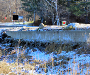 The crack running along the bottom of the concrete wall supporting Miles Street in front of the LincolnHeatlh-Miles Hospital Campus. (Emily Hayes photo)