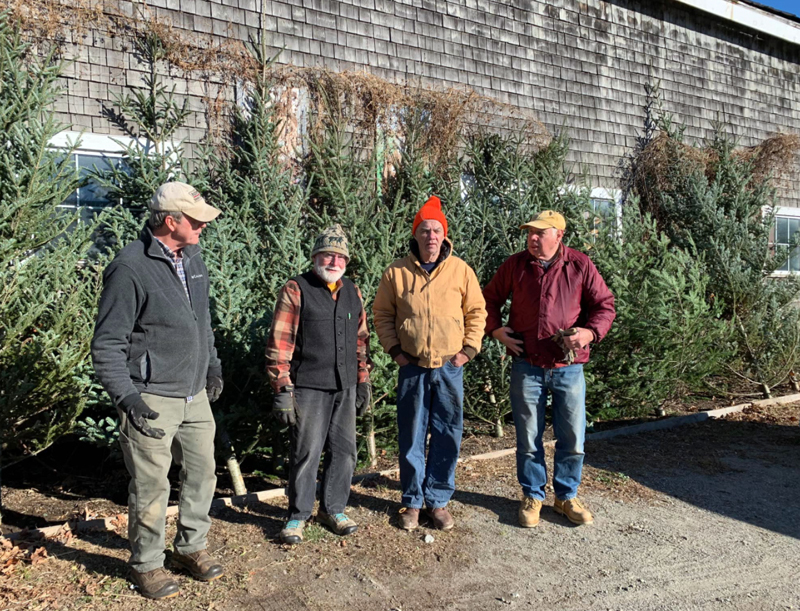 Arrival of Christmas trees at Sheepscot General Store with proceeds to benefit the Whitefield Library. Â“Geezers SantasÂ” from left to right are Dennis Merrill, Mike McMorrow, Erik Ekholm, and Dan Joslyn. The trees were generously donated by Louie and Kathy Sell. (Photo courtesy Cheryle Joslyn)