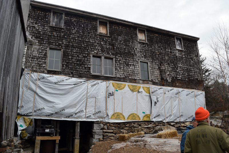 The Old Bristol Historical Society plans to temporarily remove the rear wall of the Mill at Pemaquid Falls to replace the support beams that are rotting inside. (Nate Poole photo)