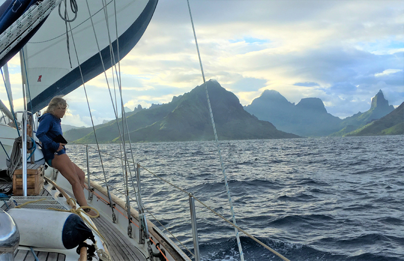 Jaja Martin on a sailboat she is watching for her friends in French Polynesia while they are away in England. (Photo courtesy Jaja Martin)